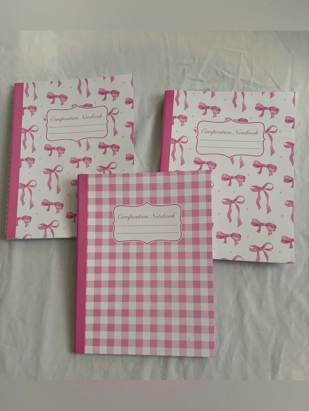 3 standard composition notebook with pink-and-white gingham & Bows New